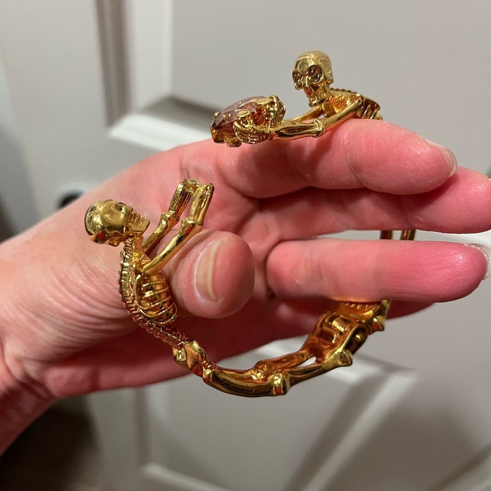 Alexander McQueen Gold Double Twin Skeleton Hinged Bangle Bracelet - Picture 10 of 10